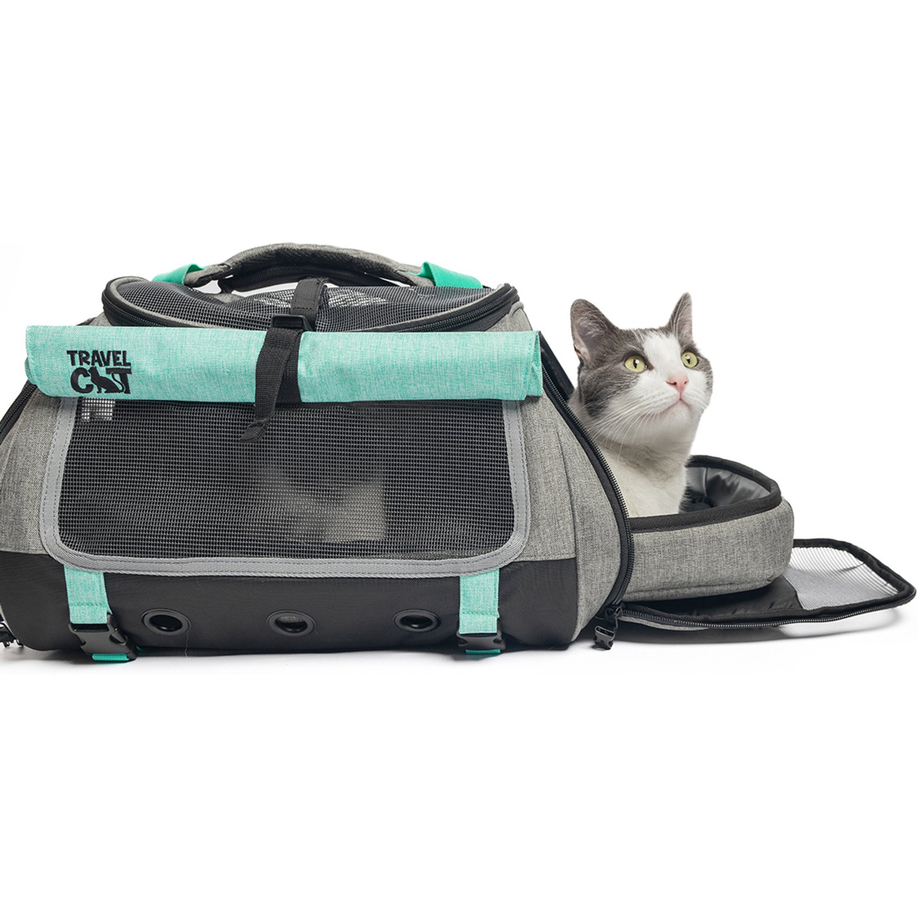 Travel Cat The Transpurrter Airline Approved Backpack Cat Carrier, Heather Grey/Teal