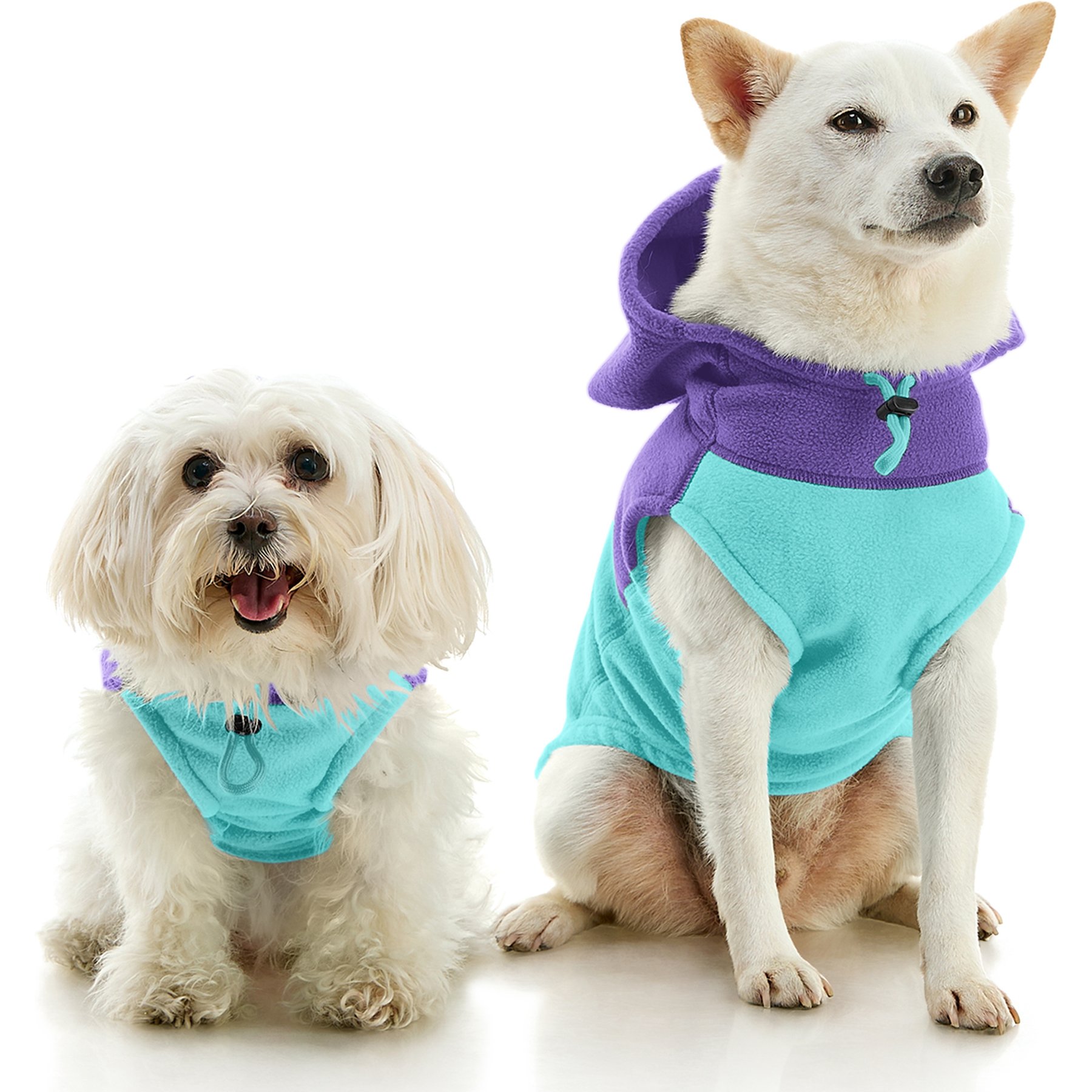 Gooby Two-Tone Fleece Dog Vest Hoodie, Turquoise, X-Small