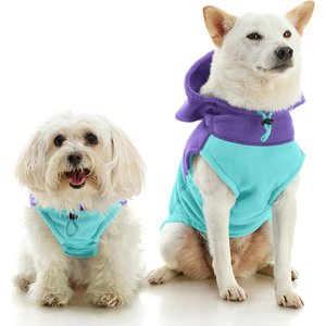 Gooby Two-Tone Fleece Dog Vest Hoodie, Turquoise, Medium