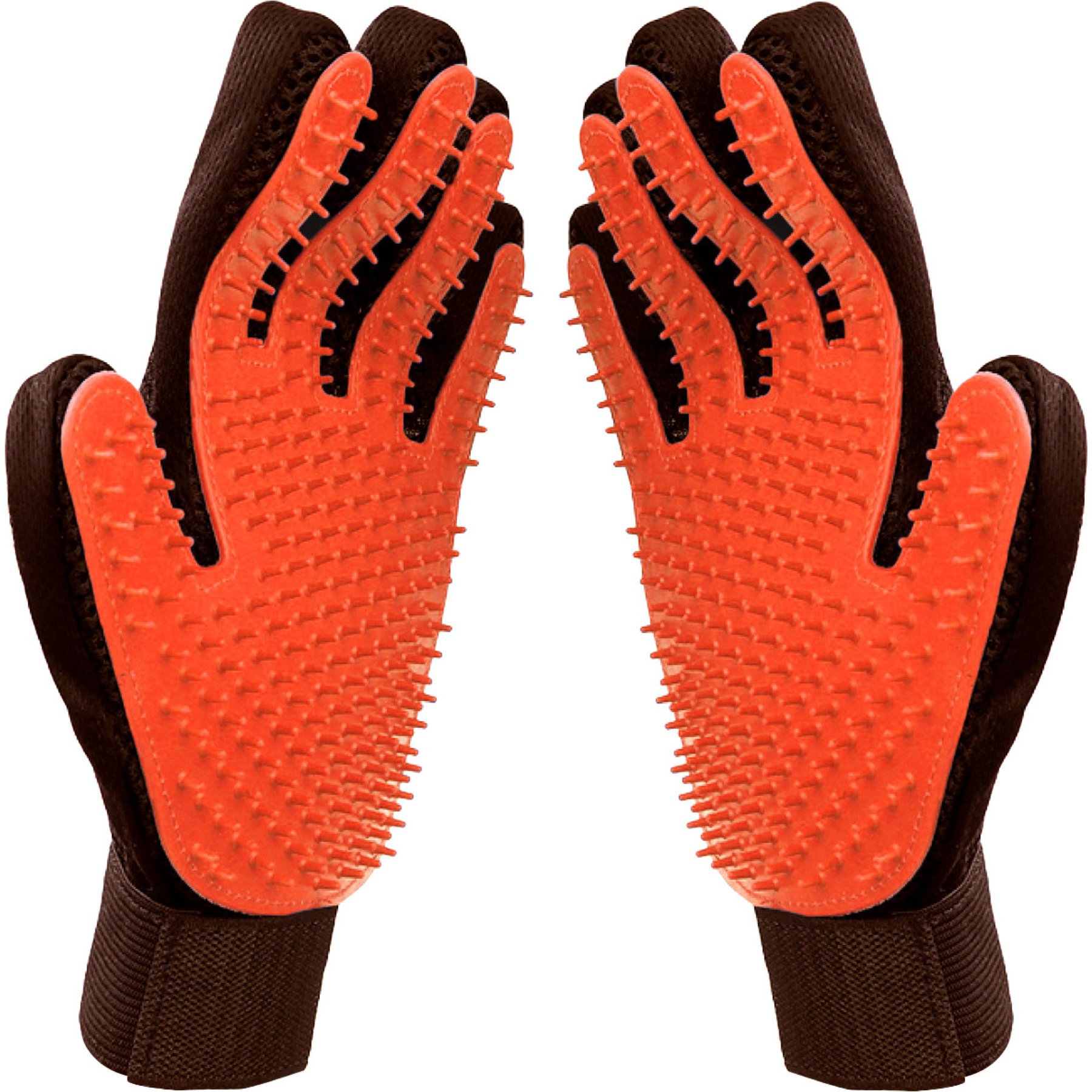 Raw Paws Grooming & Deshedding Gloves for Dogs & Cats, Black/Orange, 2 count