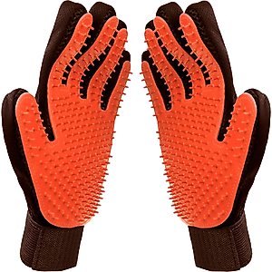 Raw Paws Pet Deshedding Gloves, Black/Orange, 2 count