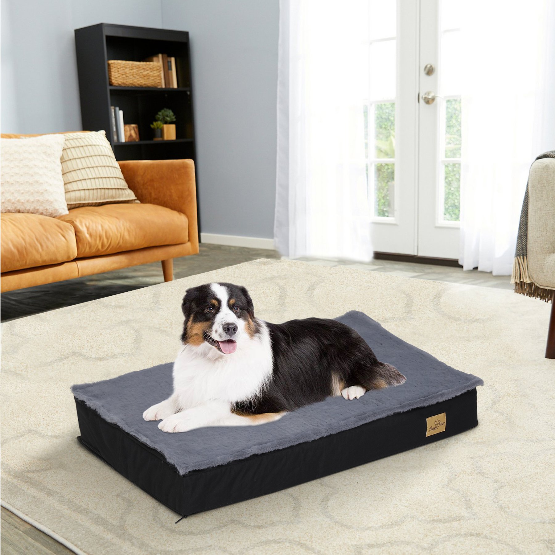 BingoPaw Pillow Dog Bed with Removable Cover, Black, Large