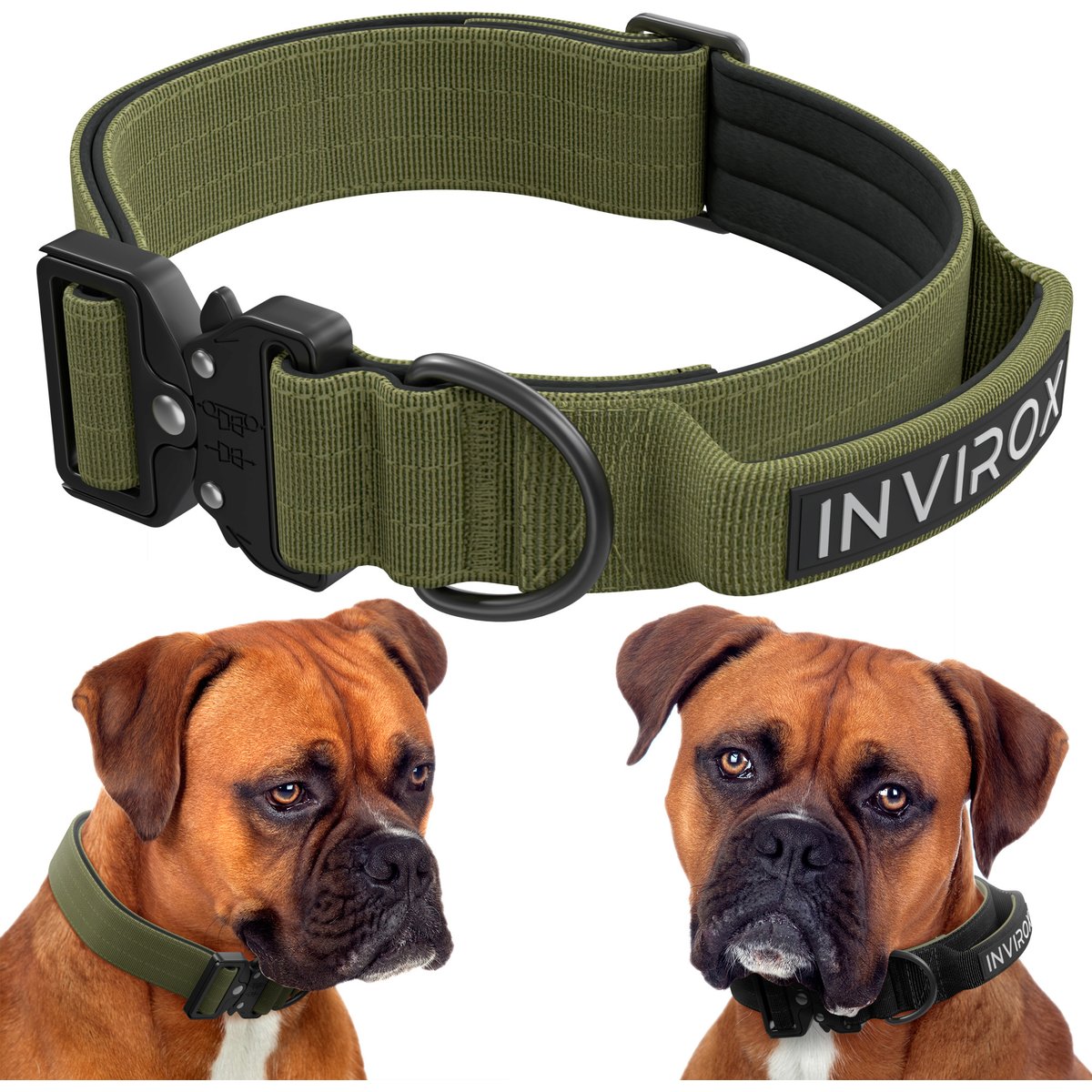 INVIROX K9 Extreme Series Heavy-Duty Tactical Dog Collar, Green, Medium