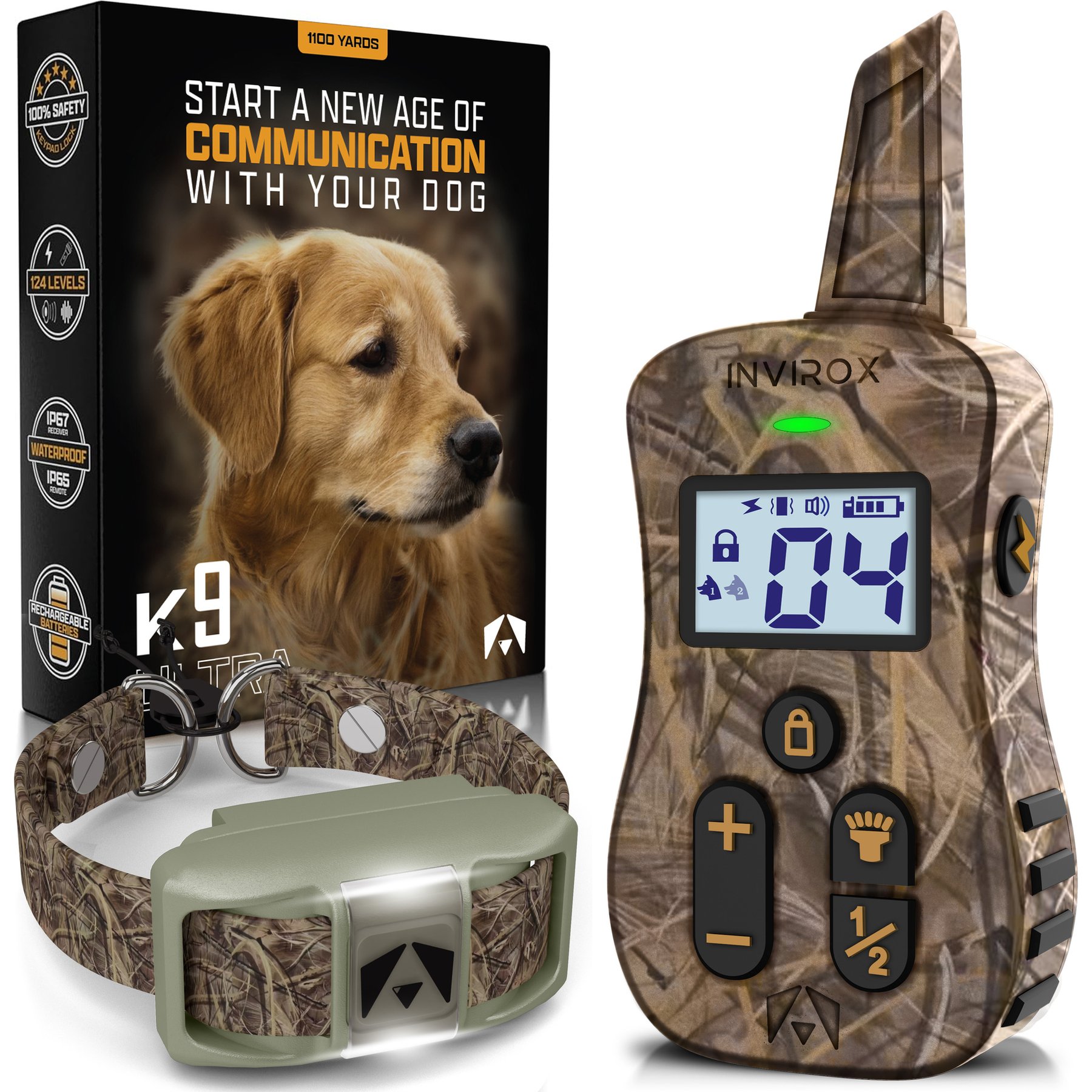 INVIROX Ultra K9 Waterproof Large Breed Dog Training Collar, Camo, 1 count