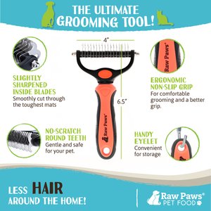Raw Paws Dual Sided Undercoat Rake Dog & Cat Dematting Tool, Orange