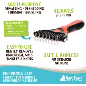 Raw Paws Dual Sided Undercoat Rake Dog & Cat Dematting Tool, Orange