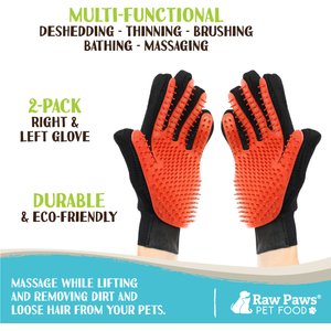 Raw Paws Pet Deshedding Gloves, Black/Orange, 2 count
