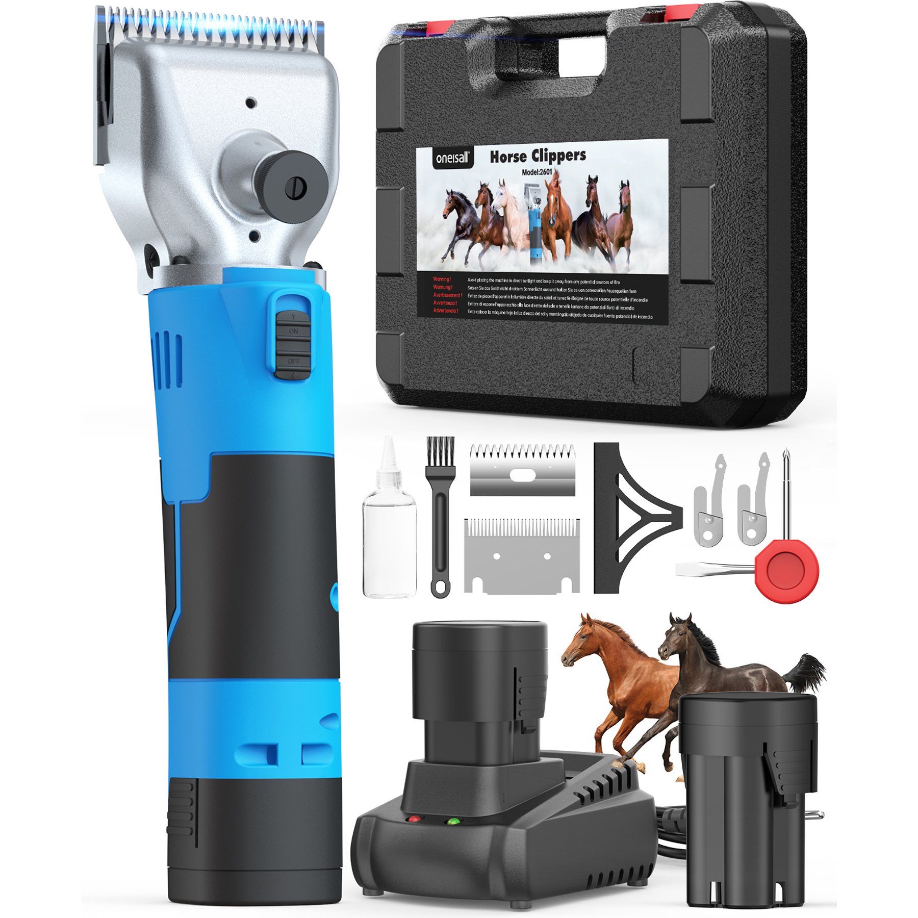 OneIsAll Cordless Detachable Stainless Steel Blade Horse Clipper, Blue