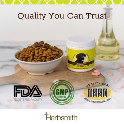 Show full view: Herbsmith Glimmer Large Chew Skin & Coat Supplement for Dogs, 60 count slide 8 of 9