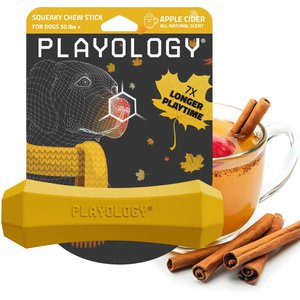 Playology Christmas Apple Cider Scented Squeaky Chew Stick Dog Toy, Jumbo