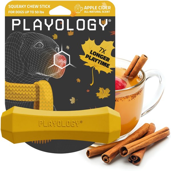 PLAYOLOGY Apple Cider Scented Squeaky Chew Stick Dog Toy, Medium