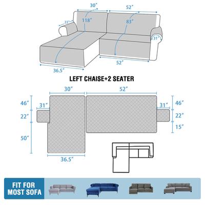 Show full view: H. VERSAILTEX Waterproof Dog Sofa Slipcover, Grey, Left Chaise + 2 Seats slide 9 of 11