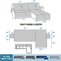 H. VERSAILTEX Waterproof Dog Sofa Slipcover, Grey, Right Chaise + 3 Seats slide 2 of 8