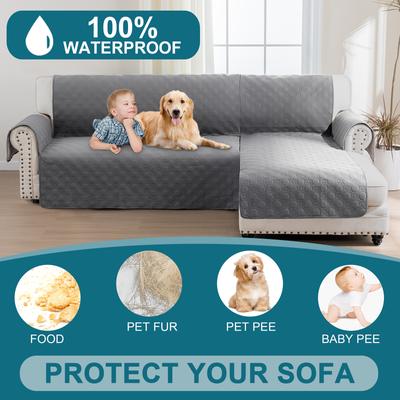 Show full view: H. VERSAILTEX Waterproof Dog Sofa Slipcover, Grey, Right Chaise + 3 Seats slide 2 of 10