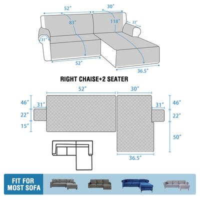 Show full view: H. VERSAILTEX Waterproof Dog Sofa Slipcover, Beige, Right Chaise + 2 Seats slide 8 of 10