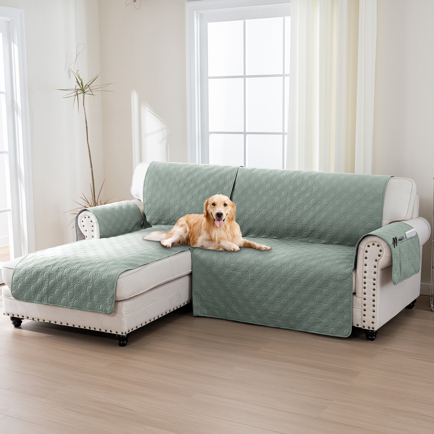 H. VERSAILTEX Waterproof Dog Sofa Slipcover, Lily Pad, Left Chaise + 2 Seats