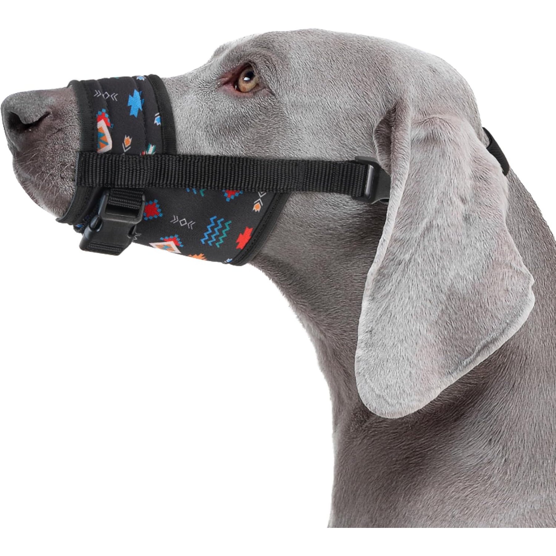 CollarDirect Tribal Pattern Nylon Dog Muzzle, Black, Medium/Large