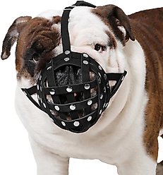 CollarDirect Bulldog Leather Dog Muzzle, Black