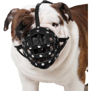 CollarDirect Bulldog Leather Dog Muzzle, Black