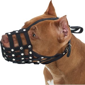 CollarDirect Pitbull Leather Strap Dog Muzzle, Black