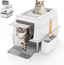 Aphyxen Stainless Steel Enclosed Cat Litter Box, White