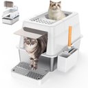 Aphyxen Stainless Steel Enclosed Cat Litter Box, White