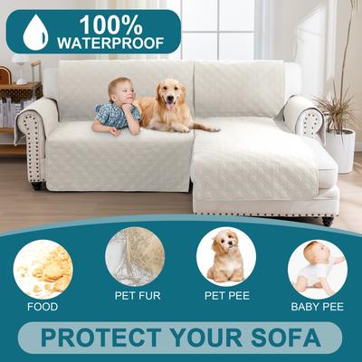 Show full view: H. VERSAILTEX Waterproof Dog Sofa Slipcover, Beige, Right Chaise + 2 Seats slide 2 of 10