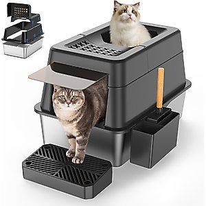 Aphyxen Stainless Steel Enclosed Cat Litter Box, Black