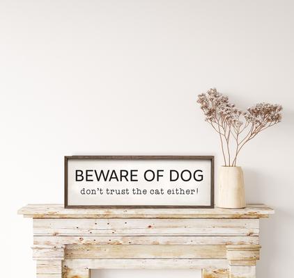 Show full view: Kendrick Beware of The Dog & Cat Wall Décor, White, 48 x 16-in slide 2 of 3