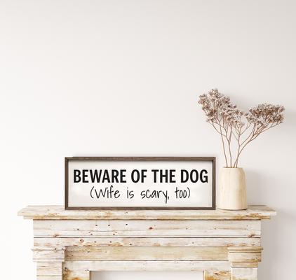 Show full view: Kendrick Beware of The Dog & Wife Wall Décor, White, 12 x 4-in slide 2 of 3