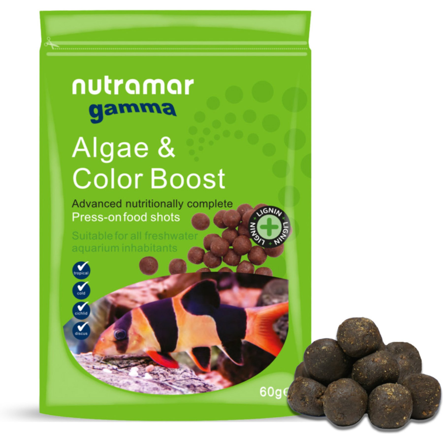 Nutramar Freshwater Algae & Color Boost Shots Fish Food, 60-g pouch