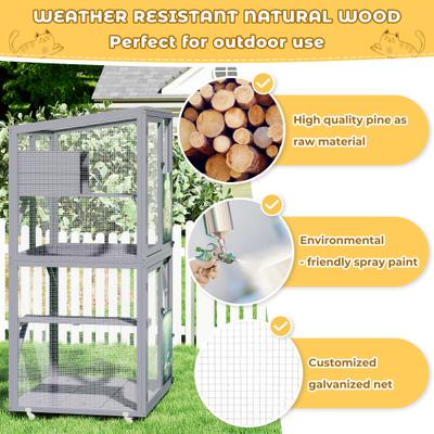 Show full view: Coziwow Catio Wooden Outdoor Cat House with Wheels, Gray slide 6 of 9