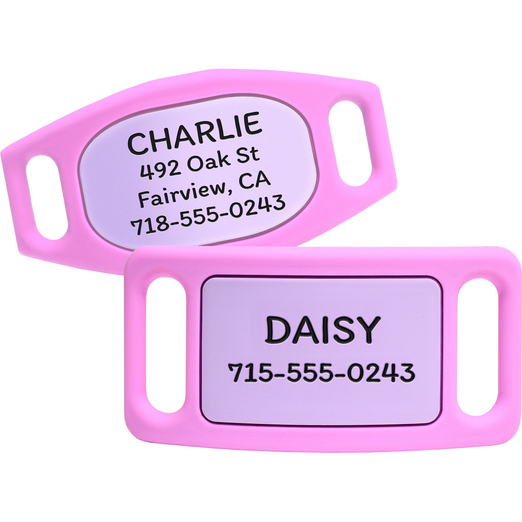 GoTags Engraved Silent Silicone Personalized Dog & Cat ID Tag, Pink, Large
