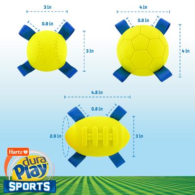 Show full view: Hartz Dura Play Sports Ball Variety Dog Toy, Yellow & Blue, Bacon Scented, 3 count slide 5 of 7