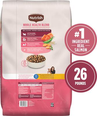 Show full view: Nutrish Whole Health Blend Real Salmon, Veggies & Brown Rice Recipe Gentle Digestion Dry Dog Food, 26-lb bag slide 3 of 12
