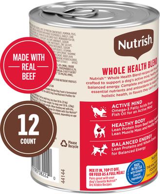 Show full view: Nutrish Whole Health Blend Chunks in Gravy Real Beef & Veggies Dog Wet Food, 13-oz can, 12 count slide 3 of 12