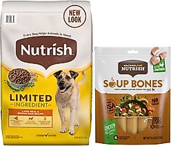 Rachael Ray Nutrish Just 9 Lamb Meal & Brown Rice Limited Ingredient Recipe Dry Food + Soup Bones Chicken & Veggies Flavor Dog Treats