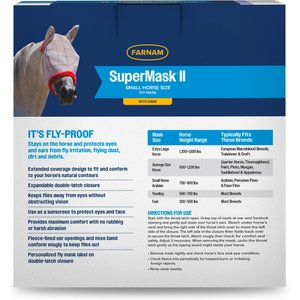 Farnam SuperMask II Horse Fly Mask with Covered Ears, Assorted, Small Horse