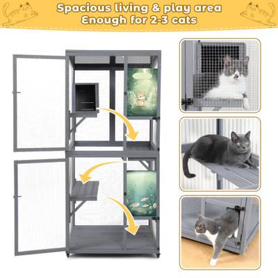 Show full view: Coziwow Catio Wooden Outdoor Cat House with Wheels, Gray slide 5 of 9