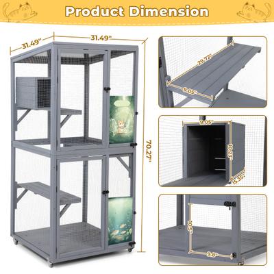 Show full view: Coziwow Catio Wooden Outdoor Cat House with Wheels, Gray slide 3 of 9