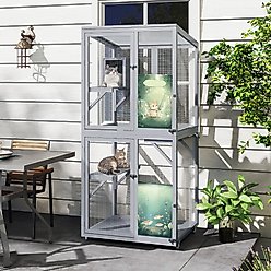 Coziwow Catio Wooden Outdoor Cat House with Wheels, Gray