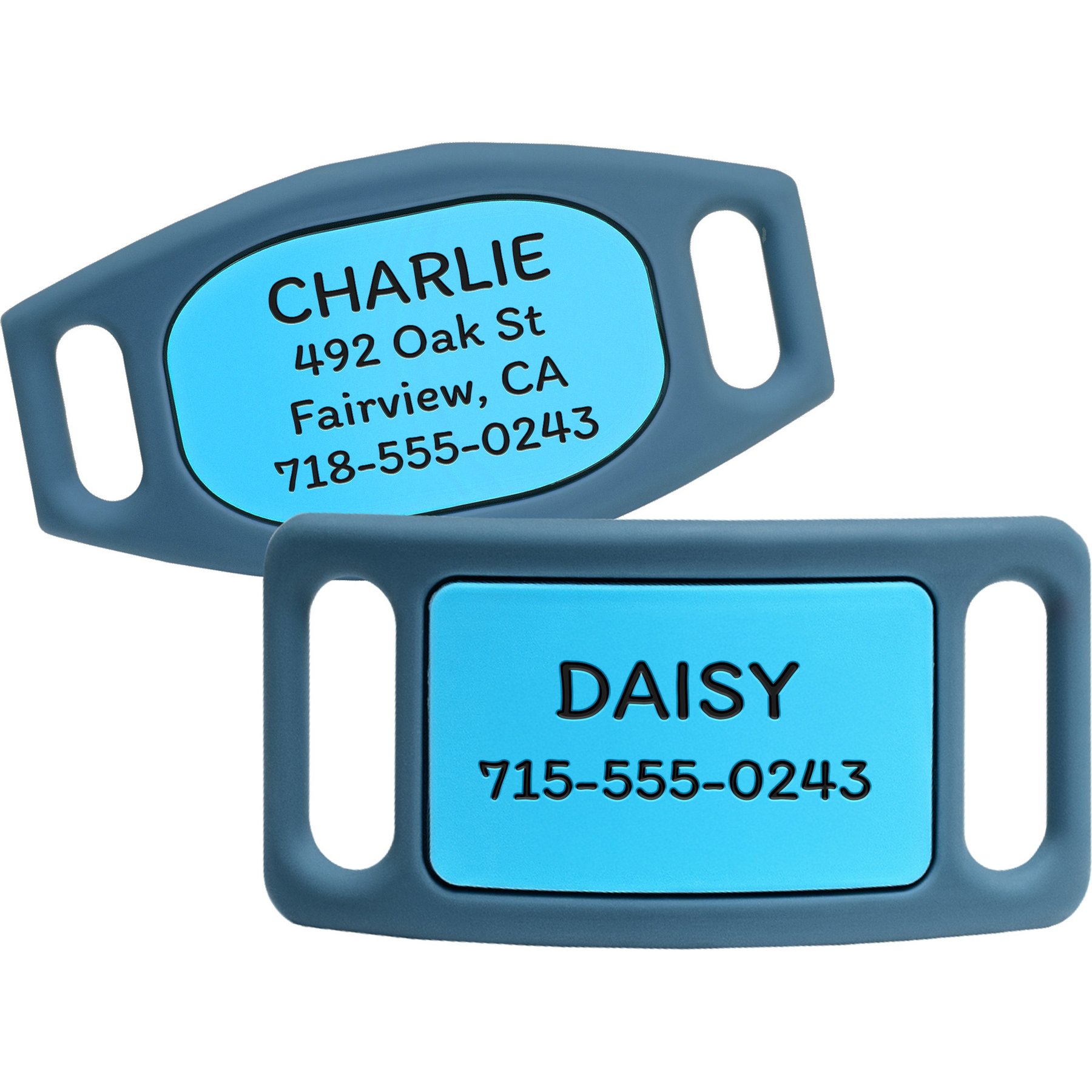 GoTags Engraved Silent Silicone Personalized Dog & Cat ID Tag, Blue, Large