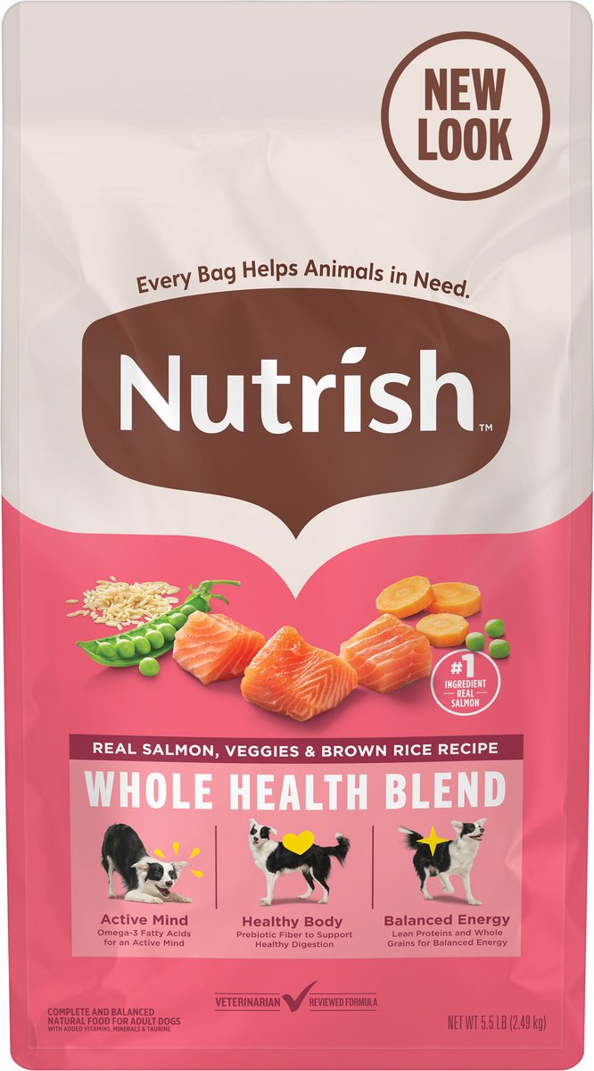 Nutrish Whole Health Blend Real Salmon, Veggies & Brown Rice Recipe Gentle Digestion Dry Dog Food