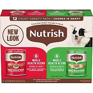 Nutrish Whole Health Blend Chunks in Gravy Variety Pack Dog Wet Food, 13-oz can, 12 count