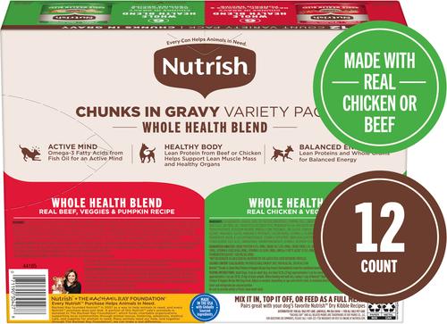 Show full view: Nutrish Whole Health Blend Chunks in Gravy Variety Pack Dog Wet Food, 13-oz can, 12 count slide 3 of 12