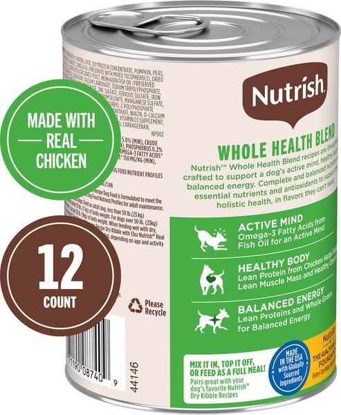 Nutrish Whole Health Blend Chunks in Gravy Real Beef & Veggies Dog Wet Food, 13-oz can, 12 count