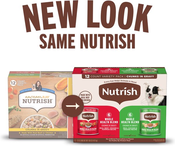 Nutrish Whole Health Blend Chunks in Gravy Variety Pack Dog Wet Food, 13-oz can, 12 count