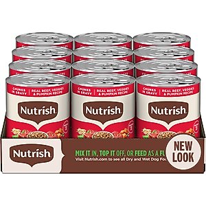 Nutrish Whole Health Blend Chunks in Gravy Real Beef & Veggies Dog Wet Food, 13-oz can, 12 count