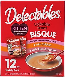 Hartz Delectables Bisque for Kittens, Complete & Balanced Tuna & Chicken Variety Pack Cat Lickable Treats, 1.4-oz, 12 count
