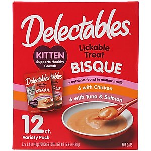 Hartz Delectables Bisque for Kittens, Complete & Balanced Tuna & Chicken Variety Pack Cat Lickable Treats, 1.4-oz, 12 count